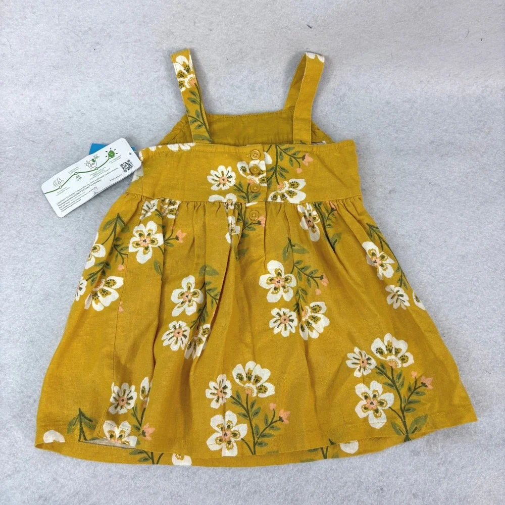Carter's Yellow Floral Linen Blend Sun Dress Baby Girl 12M Cottagecore Summer